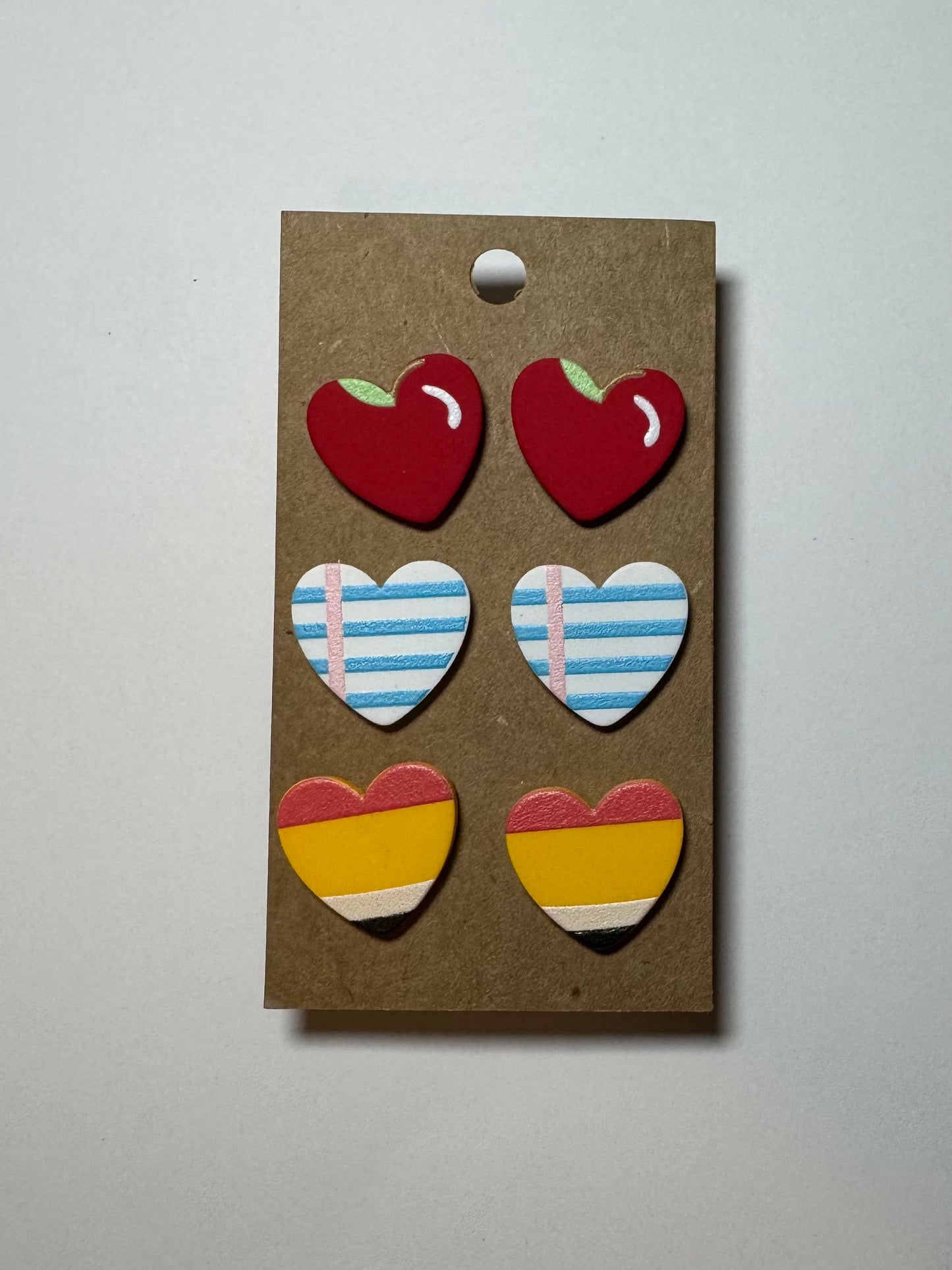 Apple Paper Pencil Heart Studs