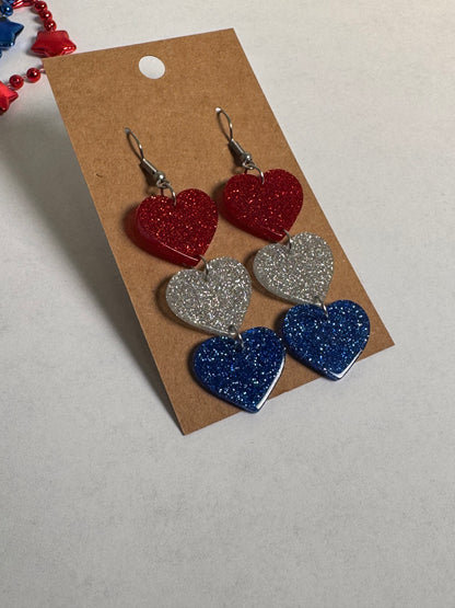 Red White Blue Heart Earrings