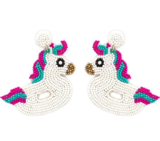 Unicorn Pool Float Beaded Earrings