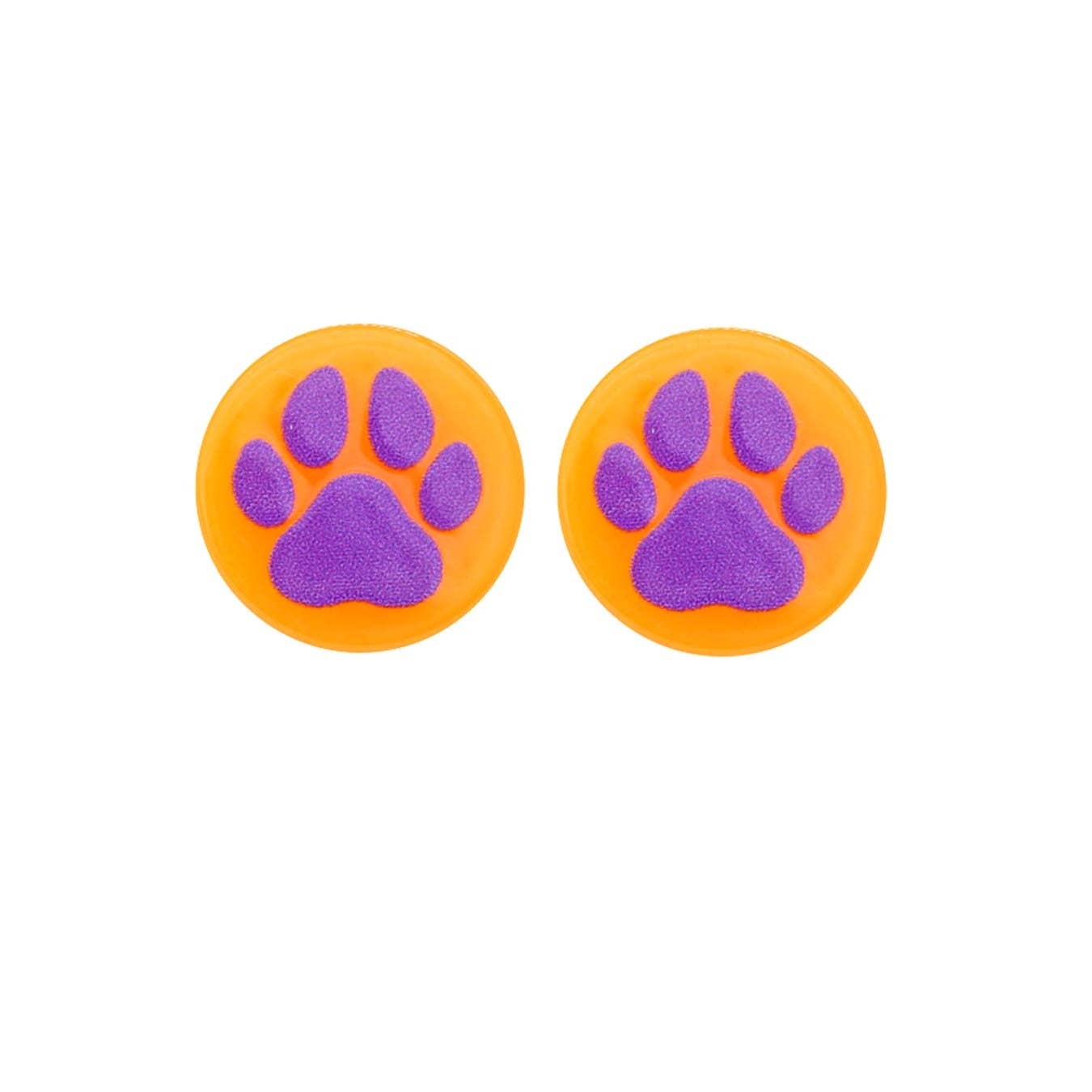 Purple Orange Paw Print Studs