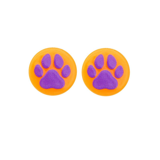 Purple Orange Paw Print Studs