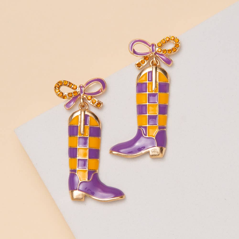 Checkered Boots Game Day Earrings