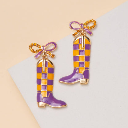 Checkered Boots Game Day Earrings