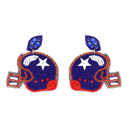 2 Tier  Beaded Football Helmet Dangle Earrings
