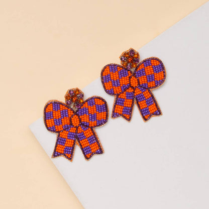 Checker Beaded Bow Earrings