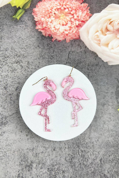 Light Pink Glitter Acrylic Flamingo Earrings