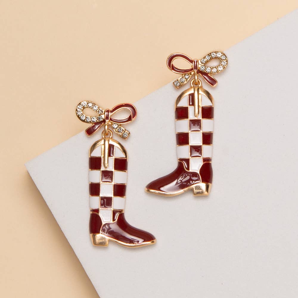 Checkered Boots Game Day Earrings