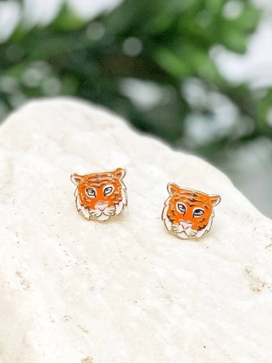 Tiger Enamel Stud Earrings