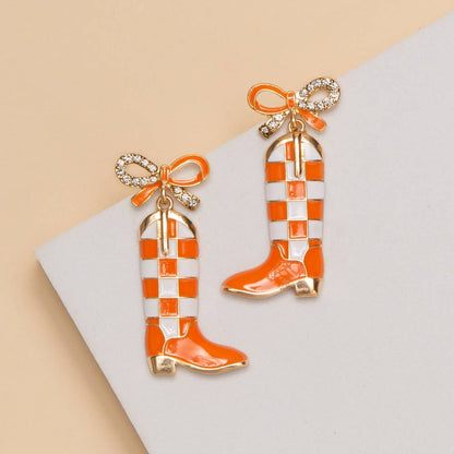 Checkered Boots Game Day Earrings