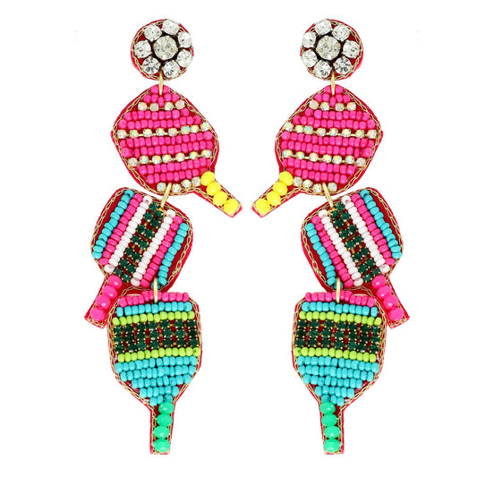 Beaded Pickle Ball Paddle  Earrings