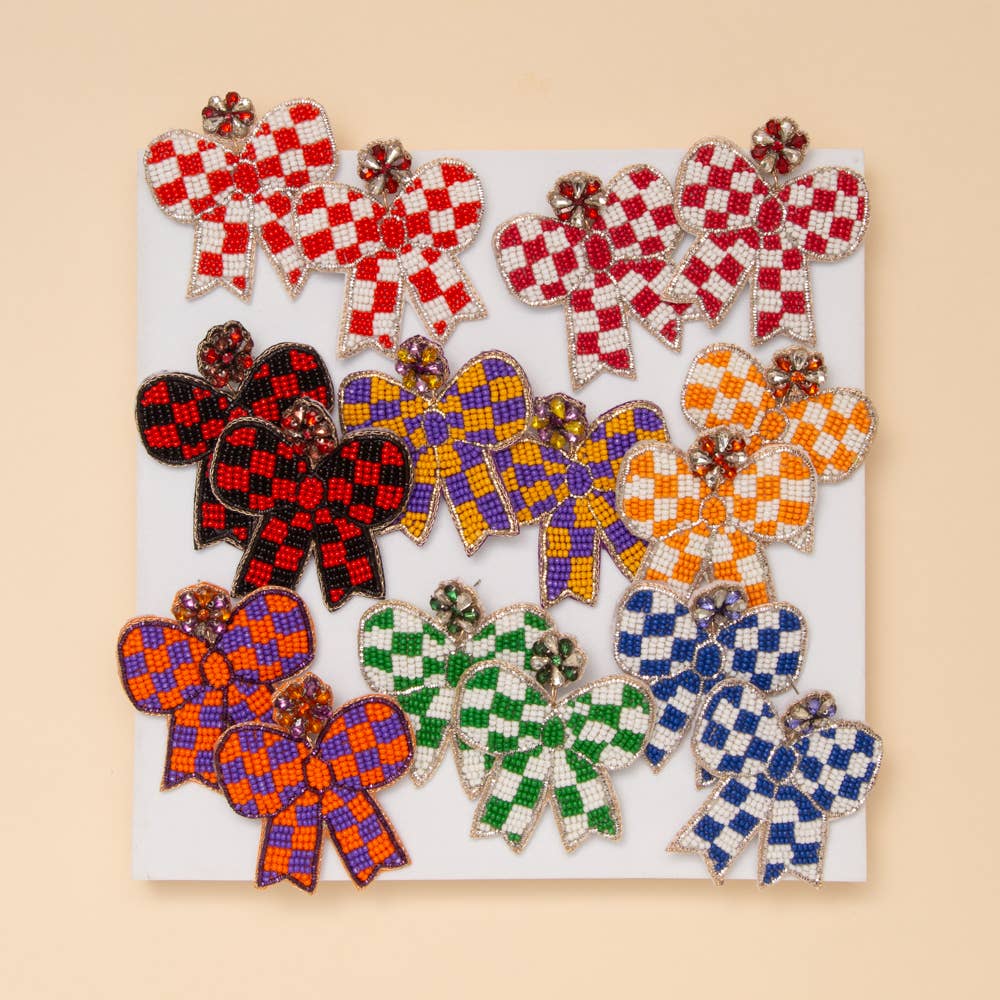 Checker Beaded Bow Earrings
