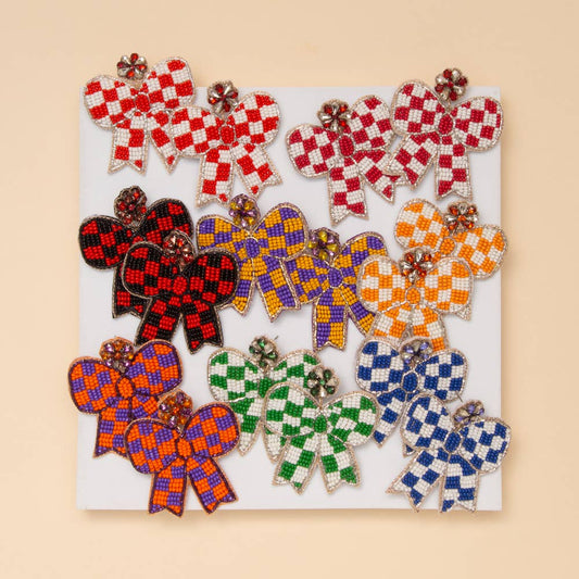 Checker Beaded Bow Earrings
