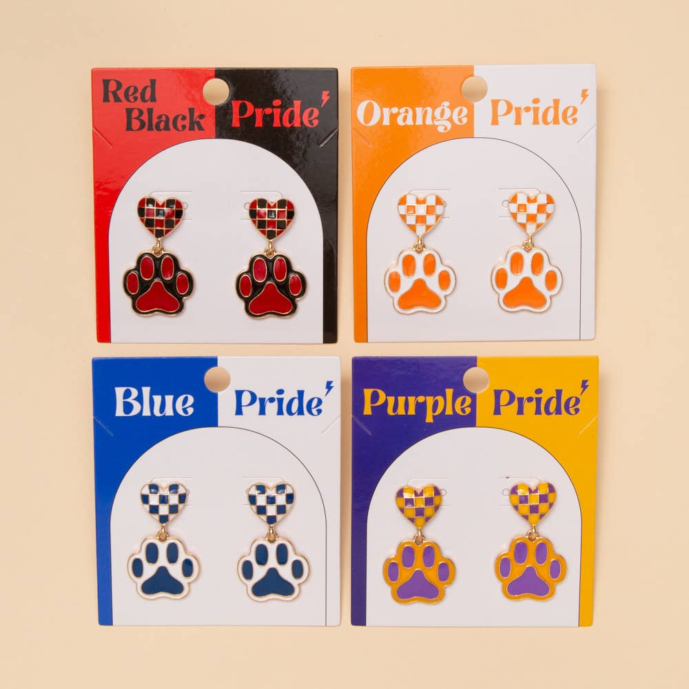 Checker Heart & Paw Dangle Earrings